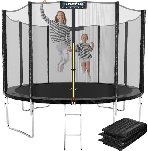 KINETIC SPORTS Trampolin Outdoor 'Salto Plus' Ø 183/244/305/366/400/430/490 cm - Komplett-Set für Kinder, USA Sprungtuch, Netz, Randpolster, Leiter