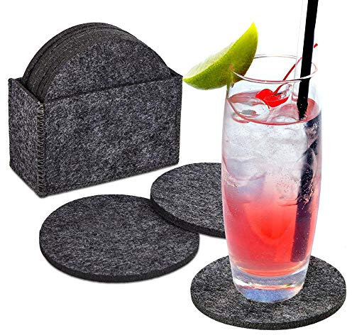 BOHORIA® Lot de 8 dessous de verre en feutre de qualité supérieure - Dessous de verre décoratifs en feutre pour verre, tasses, vases, bougies sur votre table à manger en bois (rond) - 10 cm (gris)