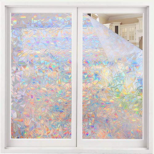 Volcanics Fensterfolie Blickdicht Selbsthaftend, Sichtschutzfolie Regenbogen Bunt 3D, Statisch Haftend ohne Klebstoff, Anti-UV Sonnenschutz 44.5x300cm