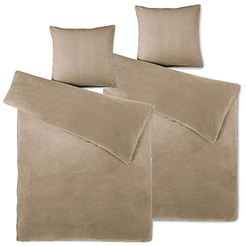 aqua-textil Feelwell Bettwäsche 135 x 200 cm 4teilig Coral Fleece Bettbezug Thermo Flausch taupe