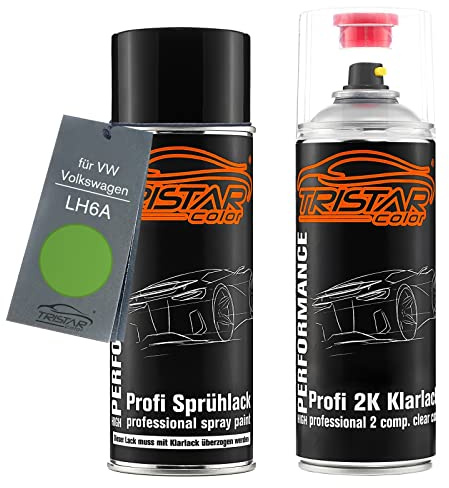 TRISTARcolor Autolack Set Spraydose für VW/Volkswagen LH6A Lianengrün +2K | Set aus Basislack + 2K Klarlack, Sprühdosen 400ml
