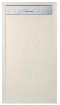 Frascio Plato de ducha 90 x 155 cm con rejilla lateral Line Slim Beige Ral 9001 de resina sintética y polvo de mármol con desagüe de regalo