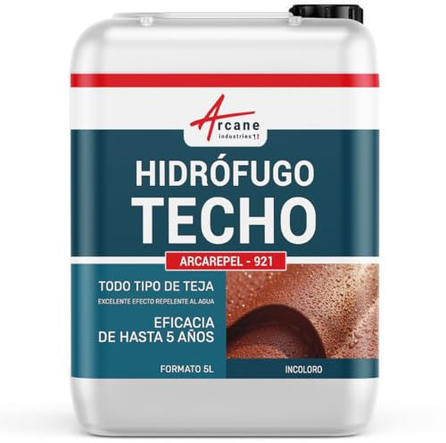 Hydrofuge Toiture Incolore, Tuiles, Béton, Pierre 5 L (jusqu'à 25 m²) | Imperméabilise, Traitement Hydrofuge, Protège des Taches, Toitures, Béton, Pierre et Supports Poreux - Arcane Industries
