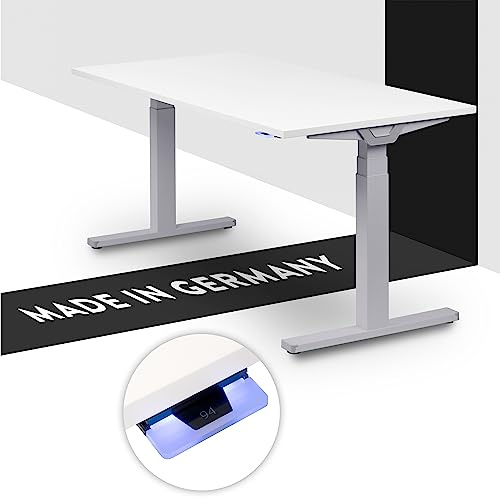 boho office® Premium Line Schreibitsch elektisch höhenverstellbar | Premium Line - Tischgestell Silber, Tischplatte 160x80 Weiß - Made in Germany, Kollisionsschutz, 2 laufruhige Motoren