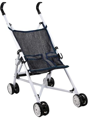 The Magic Toy Shop Dark Blue & Black Dolls Buggy – Foldable Stroller with Safety Belt – Portable Pushchair for Baby Dolls up to 20” – Role Play Toys for Boys & Girls Aged 3 Years and Above