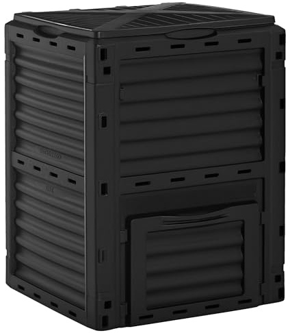 Outsunny Garden Compost Bin 80 Gallon Outdoor Large Capacity Composter Fast Create Fertile Soil Aerating Box, Easy Assembly, Black