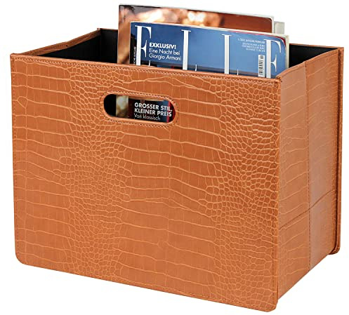 HofferRuffer Zeitschriftenkorb, faltbarer Zeitschriftenständer, Dokumentenmappe, Organizer, Aktenordner, Zeitungsaufbewahrung, Organizer für Zuhause oder Büro, Braun (Brown Croco)