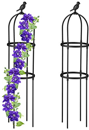 Relaxdays Trellis obélisque, Lot de 2, 126 cm de Hauteur, Plantes grimpantes, en métal, Stable, Tour pour Rosier, Noir