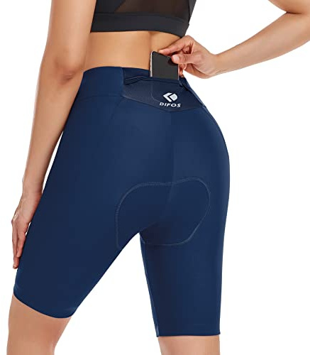 DIFOS Radlerhose Damen Gepolstert High-Waist Fahrradhose Kurz mit 4D Sitzpolster Radhose Schnell Trocknende Gesäßtasche Blau M