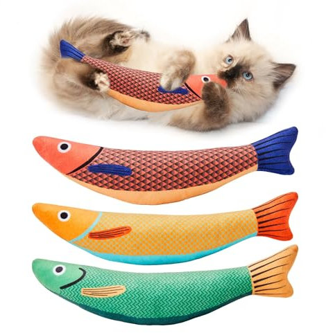 Potaroma Lot de 3 Jouets pour Chats – Saury Fish 24 cm – Jouet Interactif à l’Herbe à Chat & silvervine – Doux et Durable – Jouet pour Chaton, Jeux d’Intérieur, Accessoire pour Chats d’Appartement