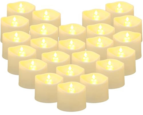 Yakpo 24 lumini a LED a luce bianca calda con timer, funzionamento a batteria, candele votive senza fiamma con funzione timer, grandi lumini elettrici per feste, zucche, casa, Halloween, decorazioni