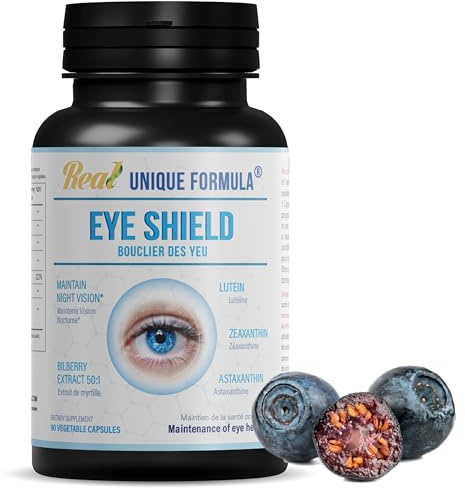 Unique Formula Eye Shield Supplement with Bilberry Extract, Lutein, Zeaxanthin, Astaxanthin, and Beta-Carotene - Supports Dry Eyes, Vision Health, and Night Vision, 90 Veg Capsules