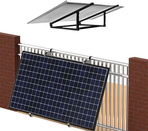 Schwarze universelle Halterung für Solarmodule| stabile Halterung für Fassaden, Flachdach, Balkongeländer, Wand und Garten| Befestigung für Photovoltaik am Balkongeländer| Neigungswinkel 0° & 20-35°
