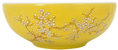 vidaXL Lavabo sobre Encimera Redondo, Lavamanos de Tocador, Lavabo de Fregadero, Lavamanos sobre Encimera para Baño Aseo, Cerámica Blanco Amarillo