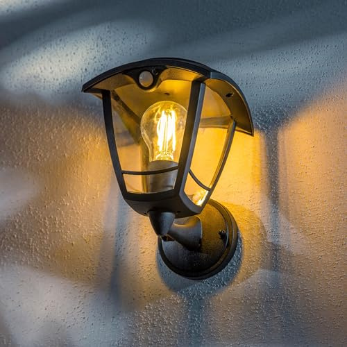 CGC Lighting Lara Traditionell solcellsdriven LED-filament för utomhusbruk, vägglykta, IP44 (rörelsedetektor) svart