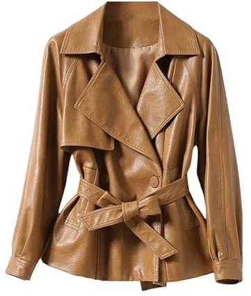 Kurze Echte Schaffell Leder Jacken Mäntel Herbst Winter Frauen Lace Up Revers Langarm Leder Outwear, braun, 42