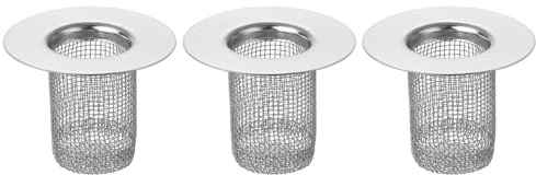 Sourcing Map 3Pcs Stainless Steel Bathroom Sink Strainer, Silver, Fit for 0.98-2 Drain Hole, 40mm/1.57 Deep, Modern Single Piece Construction