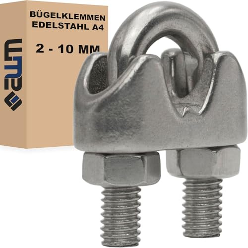 Edelstahl Drahtseilklemmen Bügelklemmen Simplex Duplex Seilklemmen V4A AISI 316 Drahtseil Edelstahlseil Zubehör Klemmen Bügelform (Bügelklemmen, 5mm - 6x)