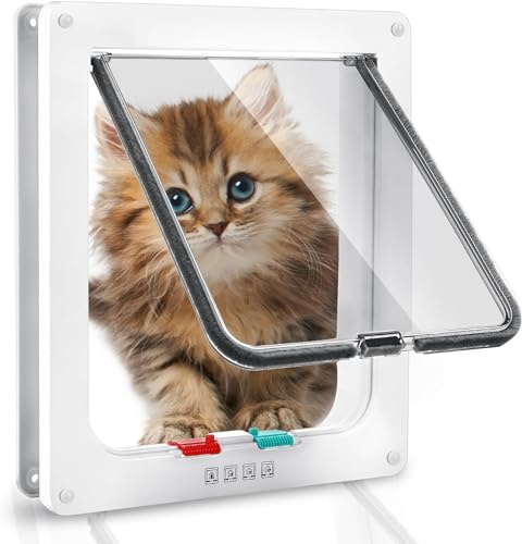 Sportello per Gatti, Porta per Gatti e Cani, 4 vie chiusura per porta per animali domestici (L: 25 x 23.5 x 5,5cm)