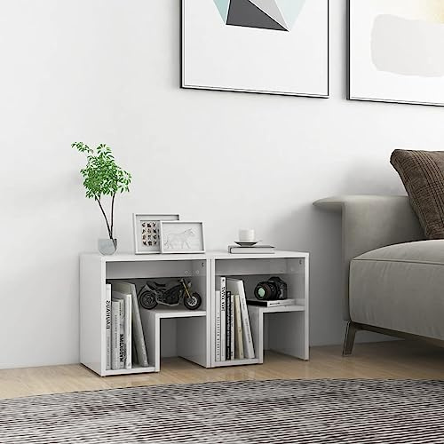 CKioict Telefontisch Ablagetisch Modern Nachtkästchen Nachttische 2 STK. Hochglanz-Weiß 40x30x40 cm Holzwerkstofffür kleine Räume, Wohnzimmer, Schlafzimmer
