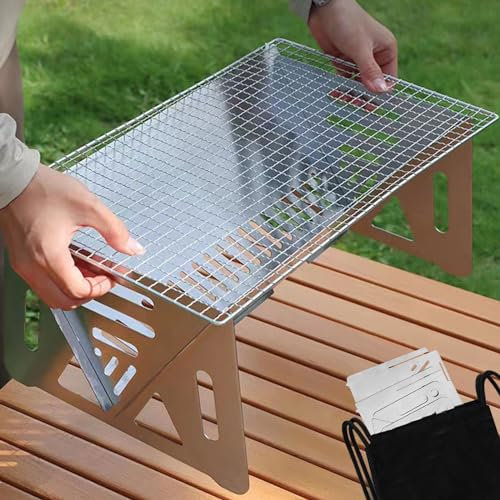 PHOJEWI Petit barbecue portable au charbon de bois - Barbecue de terrasse en acier inoxydable - Barbecue pliable - Barbecue de randonnée - Foyer de table pour réchaud de camping