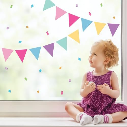Wandtattoo Loft Fensterbild Karneval Wimpel Girlande wiederverwendbar Frühling bunte Dreiecke Fasching farbig, 2. A2 Bogen