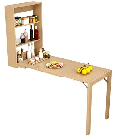 Wandtisch Klappbar,Wandklapptisch Mit Ablagefächern,Schwimmend Schreibtisch Zum Ausklappen,Platzsparend Esstisch Klapptisch Wandmontage,Hängetisch Für Balkon,Arbeitszimmer,Küche(White,138x60cm)