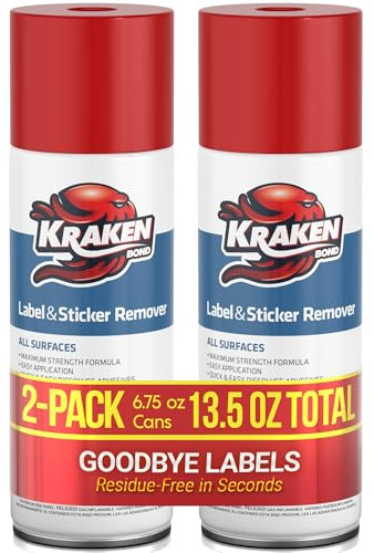 KRAKEN BOND Label & Sticker Remover Spray - (12x5oz) Quick-Dissolve Adhesive Remover Spray with Citrus Scent, Removes Tar, Tape & Bumper Stickers on Multiple Surfaces, No Damage to Paint, 12 Pack
