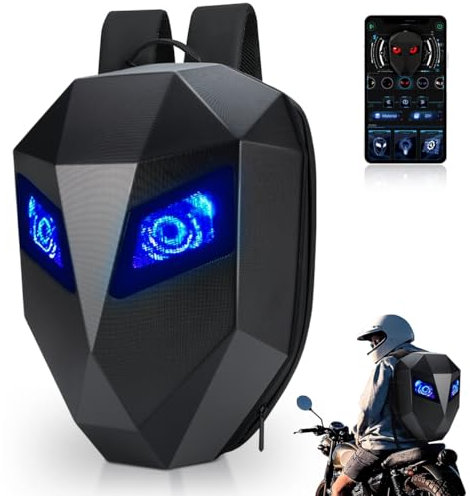 Helmrucksack für Motorrad, programmierbarer Motorradrucksack, led rucksack,Helmtasche mit LED-Anzeige, wasserdichte 3D-Hartschalen-Umhängetasche, Schwarz