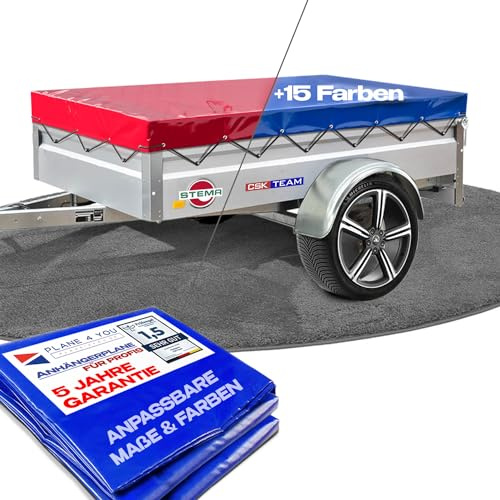 STEMA Premium Anhängerplane 207 x 114 x 6 cm - Hellgrau lackiert glänzend - Flachplane für PKW Anhänger - wasserdichte Plane aus PVC Stoff mit Anhängerzubehör