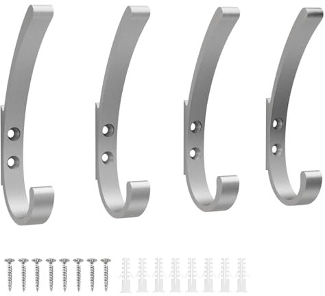 KYOEON 4 Stück Garderobenhaken, Silber Kleiderhaken, Kleiderhaken Wand, Haken zum Schrauben, Handtuchhaken zum Bohren, Wandhaken für Badezimmer, Küche, Tür