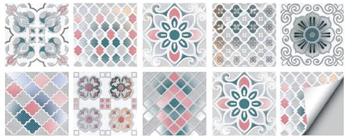 Fliesenaufkleber Weiße Rosa Blume Selbstklebende Klebefliesen, Wandfliesen Aufkleber,Wasserdicht Fliesensticker Fur Kuche Badezimmer Dekorative Stickerfliesen,Wohnzimmer Dekoration15X15Cm