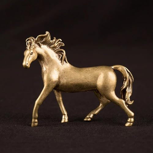 DUOLAIYUNSO Bronzefigur, 6,4 x 5,1 x 1,5 cm, Vintage-Kupfer-Pferd-Statue, Glücksbringer, Schreibtisch-Ornamente, reines Messing, Tierfiguren, Miniaturen, Tee, Haustier, Heimdekoration