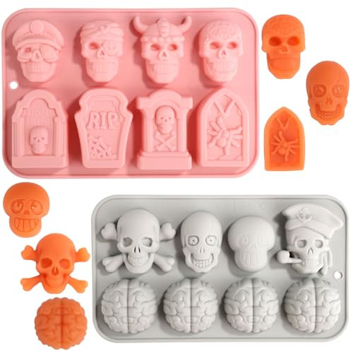 2stk Halloween Silikonformen Backen, Schokoladenform Skull Totenkopf Schokoladenform für Halloween Süßigkeiten Formen für Halloween für Halloween-Partys und Kuchendekoration