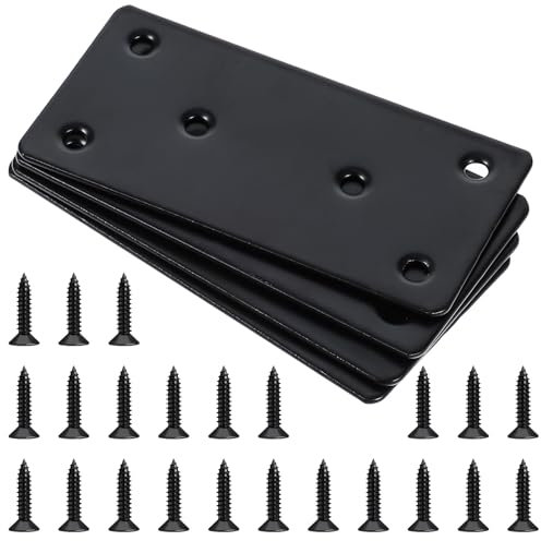 4 PCS Mending Plates for Wood, 4 Flat Bracket Black Mending Plate Metal Braces Brackets with Holes for Wooden Furniture Shelf Connect Repair Fixing Joining