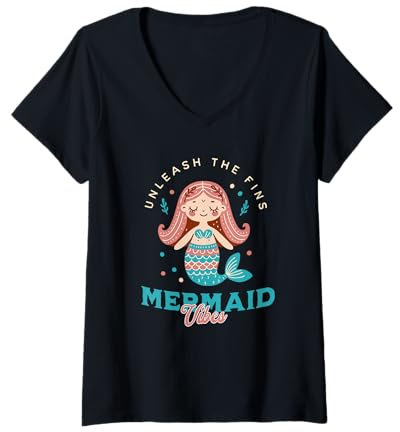 Damen Süße Meerjungfrau - Entfesseln Sie die Flossen Mermaidcore T-Shirt mit V-Ausschnitt