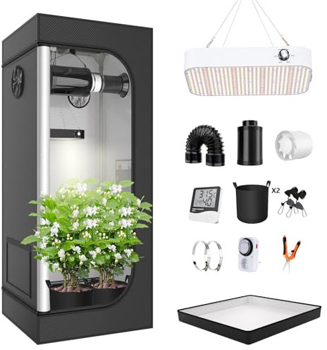 TOPRON Growzelt Komplettset Anbau Set mit 200W LED Vollspektrum Grow Lampe Dimmbar, 60x60x120cm GrowZelt Kit Komplettes Hydroponics Grow Tent Complete Set(60x60x120cm)