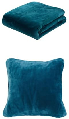 Gözze Premium Cashmere-Feeling Decke und 2er Set Cashmere-Feeling Kissen, 180x220 cm + 50x50 cm, Farbe: Petrol