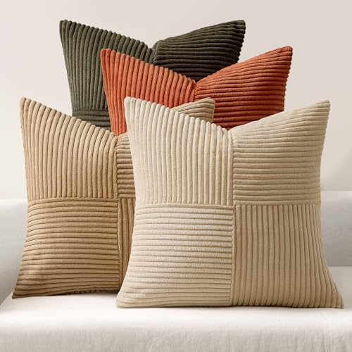 MIULEE Kissenbezug 40x40 Kordsamt Sofakissen Patchwork Braun Grün Serie | 4er Set Dekokissenhülle Zierkissenbezüge Square Zierkissen für Sofa Wohnzimmer Schlafzimmer