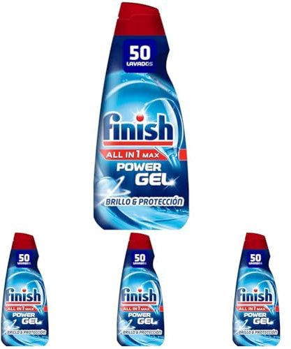 Finish All in 1 Max Power Gel Brillo & Protección Detergente Gel para el Lavavajilla, 50 dosis (Paquete de 4)