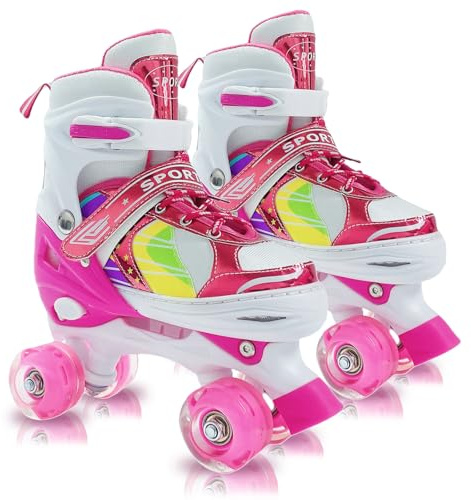 Rollschuhe für Mädchen Altersgruppen 4-6, 5-8, 8-12 Jahre - Verstellbare Kinderrollschuhe für Kleinkinder, Anfänger, Innen- und Außenbereich (701-Rosa, L(36-39 EU/240-270 mm))
