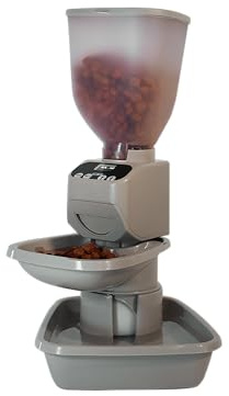 Feeding Friend® Automatic Dog & Cat Food Feeder with Water Dispenser –Smart Pet Feeder with Portion Control, OLED Display, Anti Jam Design, Battery Operated Dispenser for Small - (XS) Pets 4-15 Taupe
