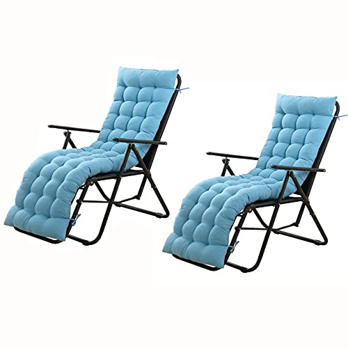 Light Blue Garden Chair Cushions Set of 2 Deckchair & Sun Lounger Pads for Outdoor & Indoor Use Travel & Vacation Essentials 120x48cm (Chairs Not Included)