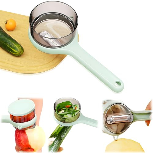 Peeler with Container Double-Sided Blade Vegetable Peeler with Storage Box Multifunctional Veggie Carrot Potato Peeling Tool Smooth Peeling (Green)