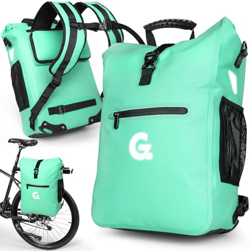 GUOOTU 3in1 Fahrradtasche für Gepäckträger,Fahrradtasche Rucksack 28L,Gepäckträgertasche, wasserdichte & Reflektierende Fahrradtasche - Mit 15.6 Laptopfach (Grün)