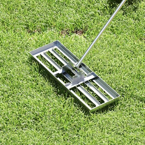 RELAX4LIFE Râteau de Nivellement en Métal, Râteau de Jardinage à Main avec Poignée Antidérapante 170 CM, Outil de Nivellement de Pelouse pour Jardin Cour Terrain de Golf (75 x 25 cm | Argenté)