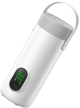 Bouilloire électrique portable 350 ml sans fil avec technologie de chauffage rapide 12 h de rétention de la chaleur pour le lait, accessoires de voyage, poignée en cuir, tasse chauffante sans fil