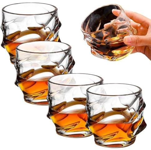 Tsuki Glass Whiskey Glasses, Japanese Crystal Whisky Glass, Heavy Thick Bottom Bar Glasses Old Fashioned & Rock for Whisky Lovers, Great, Bourbon Gifts for Men Wine Glass Set(4PCS)