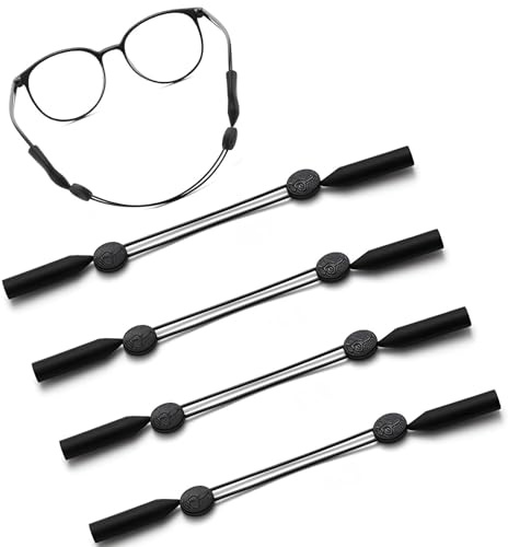 4 Pcs Cordon Lunettes, Cordon Lunettes de Sport, Cordon pour lunettes, Adjustable Cordons à Lunettes, Enfants Idéal pour Sports Loisirs, Attache Lunettes pour Hommes, Femmes, Enfants, Noir