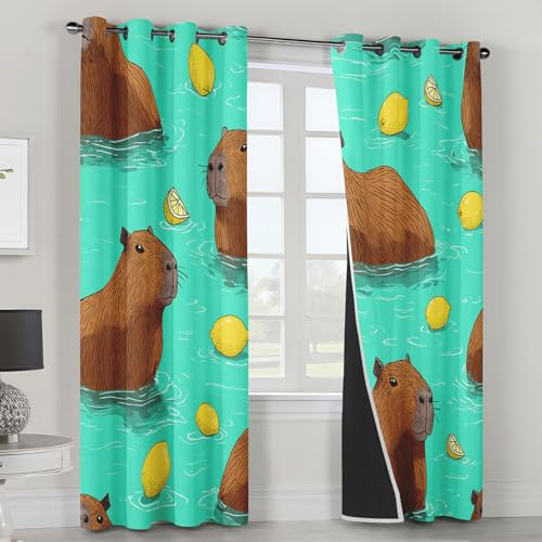 Genérico Cortinas Salon Carpincho, Cortinas Dormitorio Animal de Dibujos Animados Decoracion Habitacion Ventana, Termicas Aislantes, con Anillas, 140x260 2 Piezas (An X Al) L-C&55